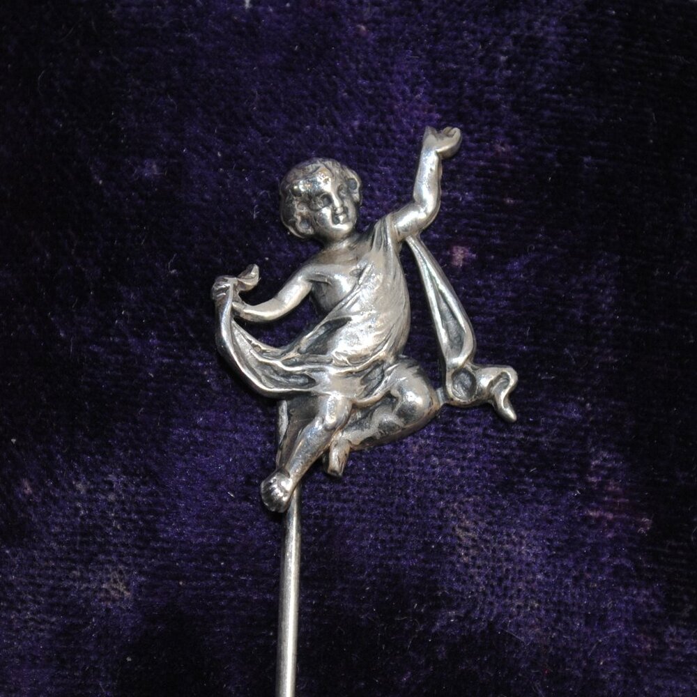 Antique Sterling Cherub Stick / Tie Pin